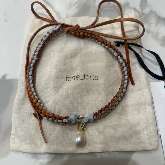 NWT Forte_Forte Scoobydoo Choker handmade blue leather authentic river pearl! - Picture 7 of 9